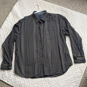 Tommy Bahama Men's Gray and Blue Striped Button-Down Shirt